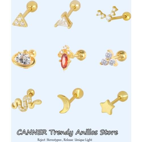 Canner 1pcs Pendientes Plata 925 Earings For Women Ear Stud Snake Moon Star Crystal CZ Earings Helix Cartilage Piercing Arete W5