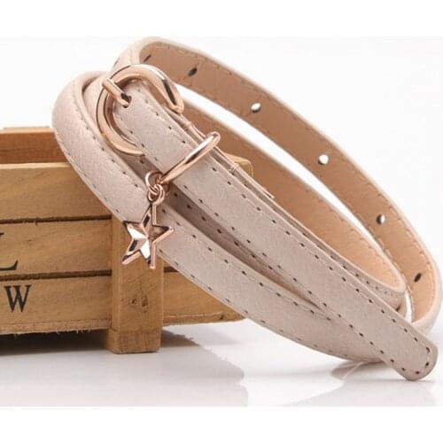 Womens Star Decorated Waist Belts Fashion Thin Belts Lovely Solid PU Leather Gold Pin Buckle Straps Retro Slim Waistband