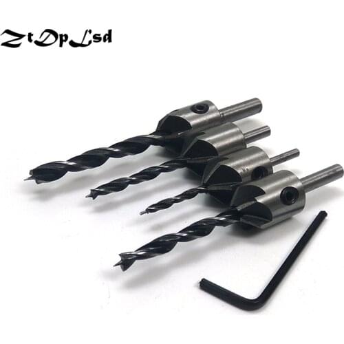 ZtDpLsd 4Pcs HSS Countersink Power Tool Drill Bits Set 5 Flutes Woodworking Chamfer Countersinks Bit Reamer Counter Sink