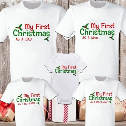 1 Pcs My First Christmas Family Matching T-shirt Sister Brother Tees Dad Mom T Shirts Baby Romper 2020 Xmas Festival Clothing