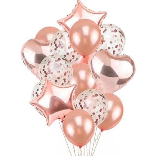 14pcs/lot 12 inch Rose Gold Gold Latex Balloons With 18 inch Gold Star Wedding Birthday Party Decor Inflatable Air Ball Supply