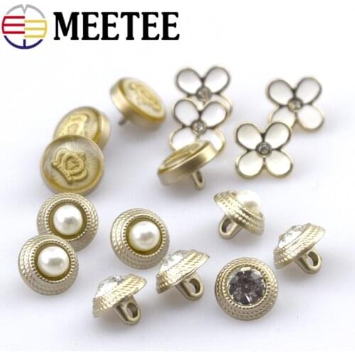 20pcs Meetee 10mm Mix Metal Buttons Pearl Rhinestone Small Shirt Decor Button for Garment Coat Suit Sewing Accessory DIY Crafts