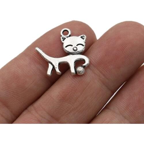 30PCS Tibetan Silver Plated Cat Charm Pendants for Bracelet Jewelry Accessories Making DIY 18x19mm