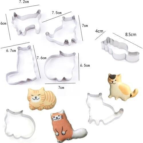 5pcs/set Cookie Cutters Moulds Stainless Steel Cute Cat Shape Biscuit Mold DIY Fondant Pastry Decorating Baking Kitchen Tool