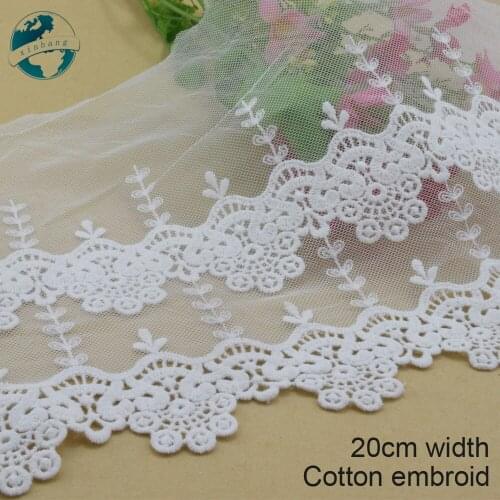 5yards 20cm width lace cotton embroidery lace french lace ribbon fabric guipure diy trims warp knitting sewing Accessories#3015