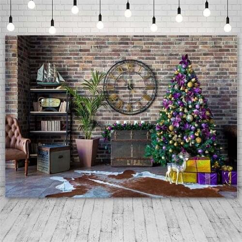 Avezano Christmas Backdrops Tree Winter Gift Elk Clock Brick Wall Decor Banners Photography Backgrounds Photo Studio Photozone