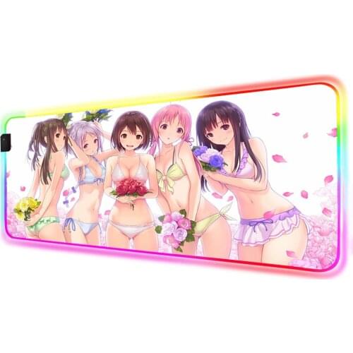 Anime Sexy Bikini Girls RGB Large Mouse Pad LED Backlight Color Computer Notebook Office Game Accessories Desktop Pad 900x400MM