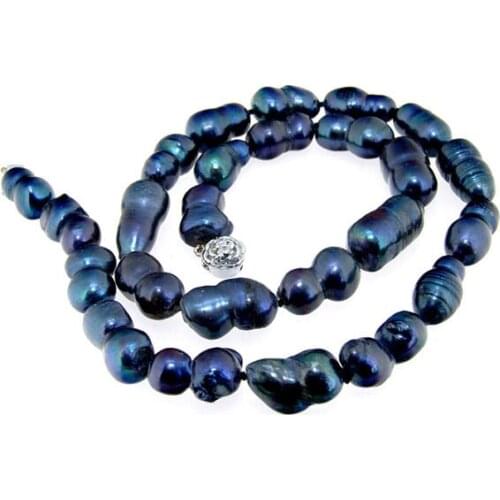 Black Blue Freshwater Cultured Pearl 20mm Gem Beads Necklace 18inches Pearl Jewelry