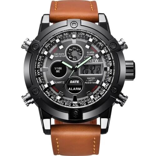 Chronograph Business Quartz Digital Watches Mens Leather Band Big Face Military Waterproof Wristwatch Montres de Marque de Luxe