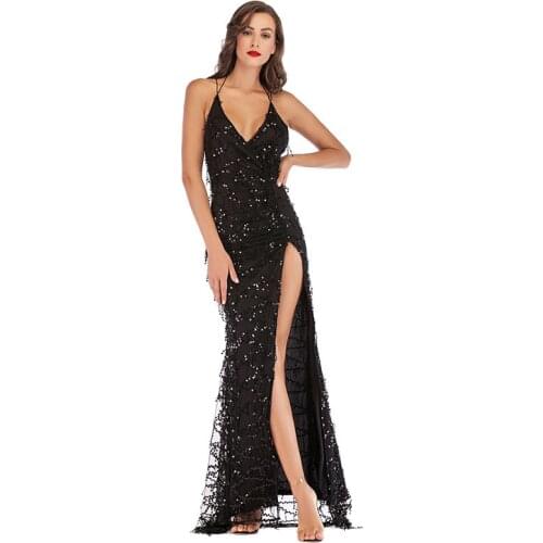 Black Sexy Sequins Womens Dress Elegant Bandage Bodycon Maxi Dress Luxury Beach Night club Party Long Dresses Vestido New