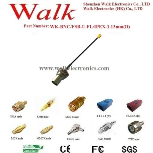 BNC antenna interface cable: BNC female straight bulkhead to U.FL IPEX connector with 1.13mm(D) cable