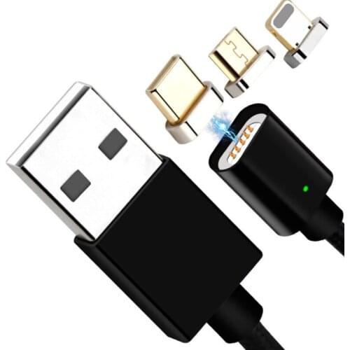 3 in 1 2.4A Magnet Nylon Braided USB Cable mobile phone charging cable for iPhone 8-pin/Micro USB/Type-C USB interface