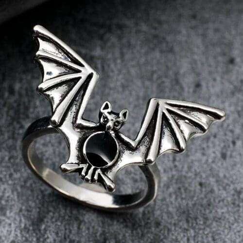 Cute Halloween Ring Black Bat Opening Adjustable Gothic Ring Band Unisex Jewelry
