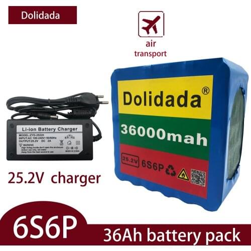 6S6P 24V 36Ah 25.2V lithium battery pack batteries for electric motor bicycle ebike scooter wheelchair cropper with BMS+ charger
