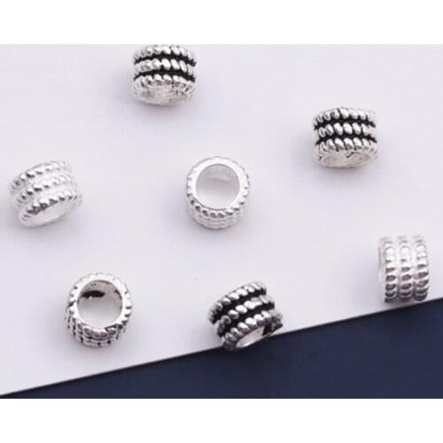 2pcs/lot 925 Sterling Silver Screw Pattern Round Beads 5mm Big Hole Woven Location Spacer Beads DIY Jewelry S925 Silver Findings