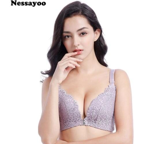 Front Closure Deep V Push Up Floral Sexy Lace Bra 95CD Floral Lace Bralette Underwear Sexy Lingerie Seamless Wireless Padded Bra