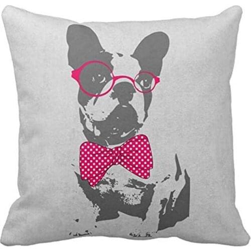 Cute Funny Trendy Vintage Animal French Bulldog Pillow Home Style Cotton Decorative Couple Throw Pillow Cover Cushion Case Coupl