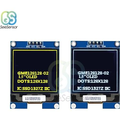 1.5 Inch 128x128 OLED Shield Screen Module For Raspberry Pi For Arduino SSD1327 IIC Serial White/Yellow OLED Display Module