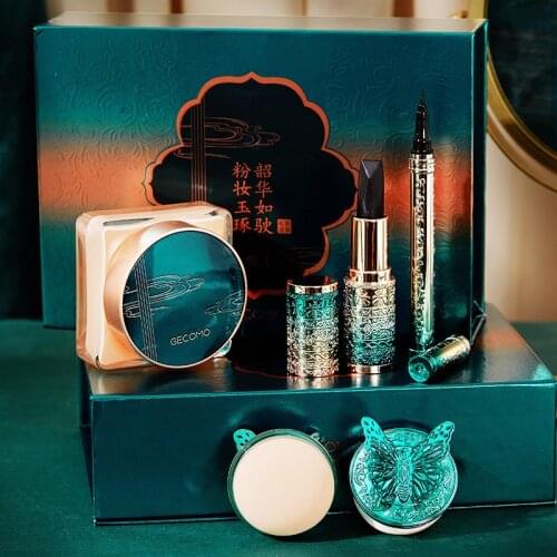 Girls Heart Makeup Set Gift Box full 3pcs Pink Loose Powder Brush Make Up Setting Powder Blush Cushion and Highlighter