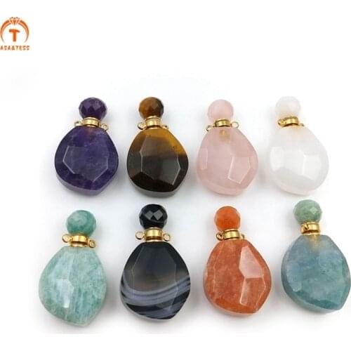 Natural Amethysts Amazonite Perfume Bottle Pendant Healthy Crystal Quartz Urn Gems Vial Facted Stone Oils Diffuser Necklace