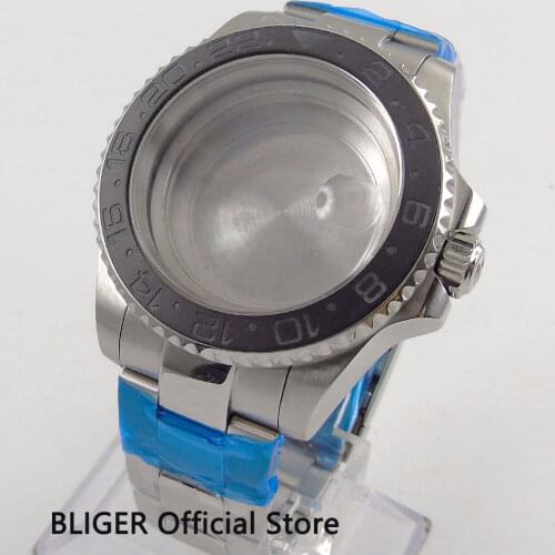 Newest 40mm BLIGER Stainless Watch Case Black Ceramic Bezel Sapphire Glass Fit for 2836 Movement Mens Watch Cover