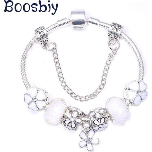 New Arrival Silver Plated Charm Bracelet DIY Flower Beads Fits Brand Bracelet European Style Jewelry Gift for Women
