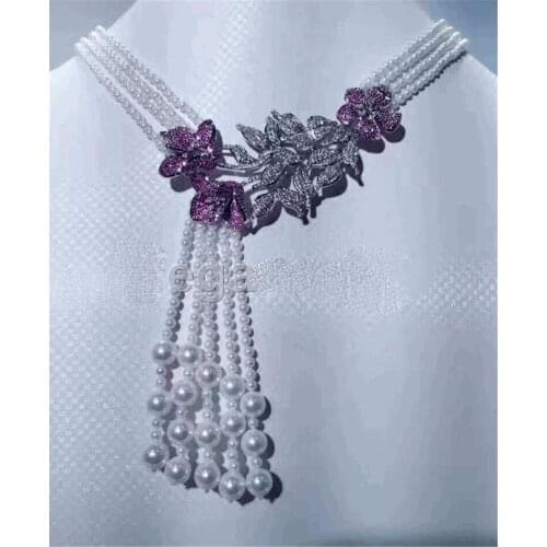 Wholesale nature freshwater pearl 4-11mm white necklace 18"CZ flower clasp