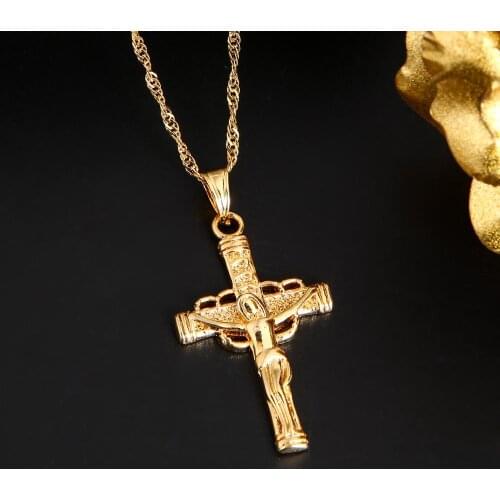 24k Gold Color Cross Jewelry Orthodox Christianity Church Eternal Cross Pendant Necklace