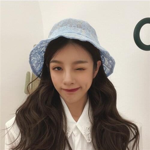INS Women Spring Summer Panama Lace Thin Embroidered Bucket Hat Sun Shading Fisherman Hat Japanese Beach Hat Basin Caps