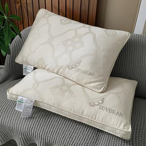Fiber Goose Down Pillow Cervical Soy Sleep Pillow Satin Jacquard 100% Cotton Bed Pillow