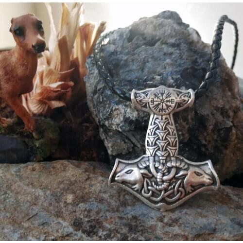 10pc Norse Vikings Amulet PENDANT Necklace Goat Thors Hammer Pendant Necklace Original Animal Knot Viking Jewelry for Men Gifts