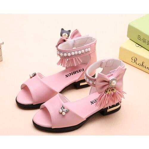 Elegant Children Princess Leather Sandals Kids Girls Wedding Dress Party Roman Style High-top Shoes Open Toe STQ013