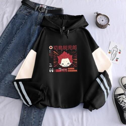 Anime My Hero Academia Hoodies Kawaii Eijiro Kirishima Printed Hooded Sweatshirts For Men Harajuku Cartoon Oversize Warm Hoodies