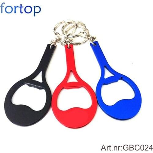 Aluminum alloy tennis shape bottle opener key ring/colorful mental opener for bottle/promotion gift for customer
