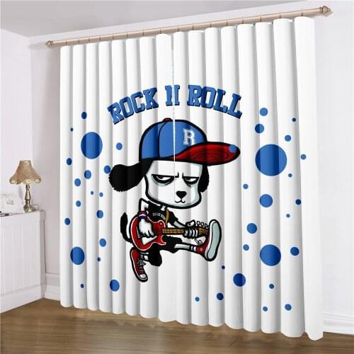 Rock And Roll Curtains Monkey/Dog/Cat/Chicken Window Curtain 3D Print Cartoon Animals Window Drapes Home Window Treatments