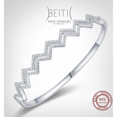 Beitil 100% 925 Sterling Silver Double Serration-Shape Sparkling Zircon Bracelets For Women Wedding Engagement Jewelry Gift