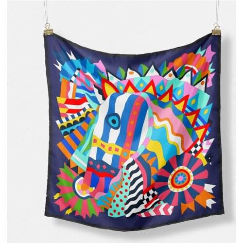 53cm Square Scarf Women 2021 Design Color hand drawn horse Scarf Bandana Headband Fashion Hijab Neckerchief For Ladies 2021 New