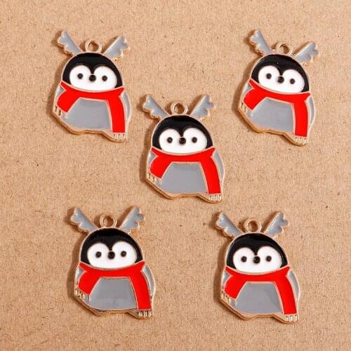 10pcs 19*26mm Cartoon Enamel Christmas Penguin Charms for Jewelry Making DIY Pendants Necklaces Earrings Bracelets Crafts Supply