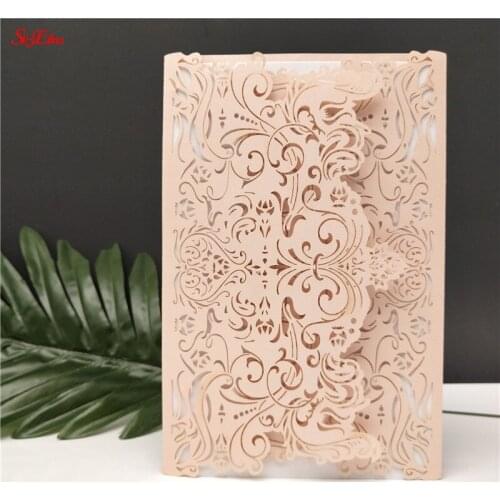 10pcs Vintage Laser Cut Wedding Invitations Paper Birthday Invitations Card Kits Party decration Supplier Free Printing 7Z