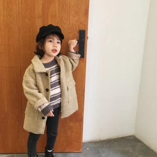 2018 Winter New Childrens Lambswool Coats Fashion Boys and Girls Long Suede Warm Jackets Kids Jackets Clothes Baby Outwear 2-7Y