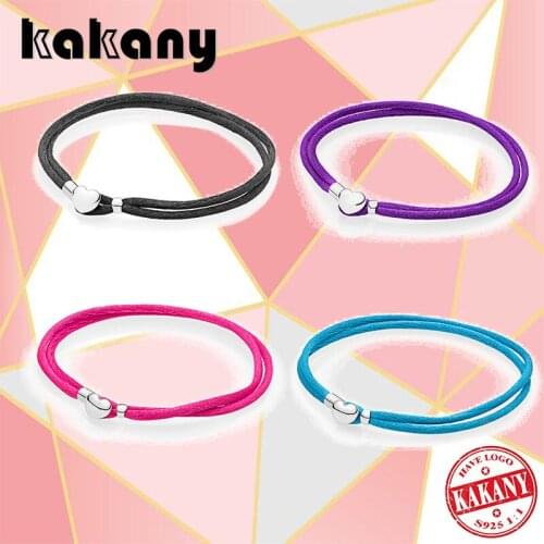 2021 New Fashion Charm 100% S925 Sterling Silver Four Color Instant Fabric Bracelet Original DIY Jewelry Suitable For Women