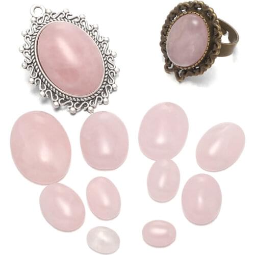 5pcs Natural Stone Rose Quartzs Cabochon No Hole Beads for Making Jewelry DIY Rings Accessories Elliptical Scattered Beads