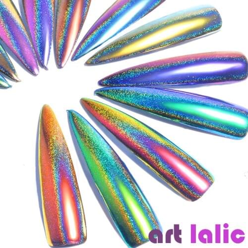 Artlalic 1Box Peacock Holographic Chameleon Nail Glitter Powder Mirror Laser Chrome Pigment Manicure Nail Art Decorations 0.2g