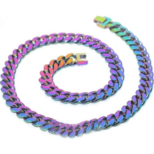 Vintage Colorful Stainless Steel Bracelets For Men Women Fashion Curb Cuban Link Chain Bracelet Male Accessories Punk Jewelry