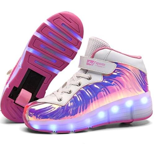 Black Pink Red USB Charging Fashion Girls Boys LED Light Roller Skate Shoes For Children Kids Sneakers With Wheels One wheels