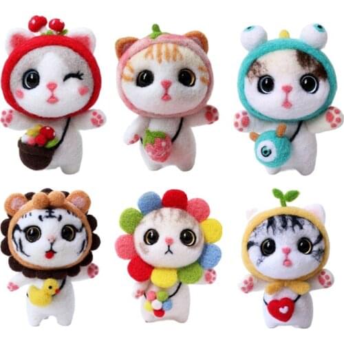 DIY Wool Felting Cat Kit with Big Eyes Animal Handicraft Handmade Toy Doll Wool Felt Poked DIY Craft Material Package Home Decor