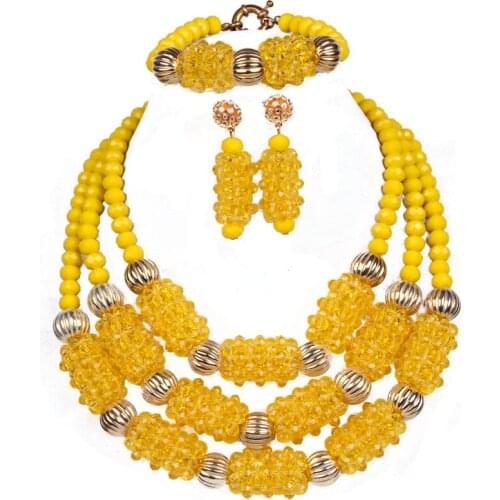 Dudo Elegant Nigerian Jewelry Sets For Women Yellow Jewellery Crystal Handmade Jewelery 3Layers Beautiful Bridal Party Necklace