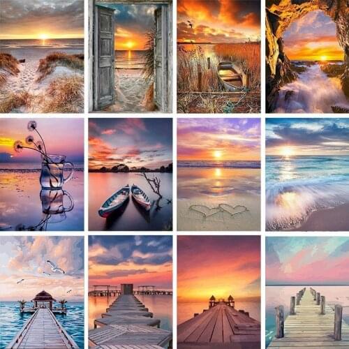 GATYZTORY Coloring By Numbers Seaside Handpainted Wall Art Acrylic Painting By Numbers For Children Landscape Kits Home Decor