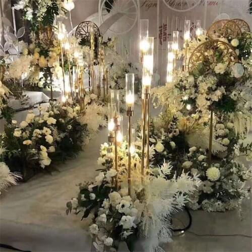 IMUWEN 8 Heads Wedding Lights Prop Metal Candelabra Candle Holders Electric Table Centerpiece Road Lead Candelabrum Home Decor