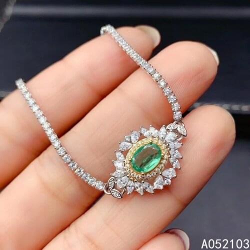 KJJEAXCMY fine jewelry 925 sterling silver inlaid natural Emerald new Womens luxurious elegant flower gem bracelet support test